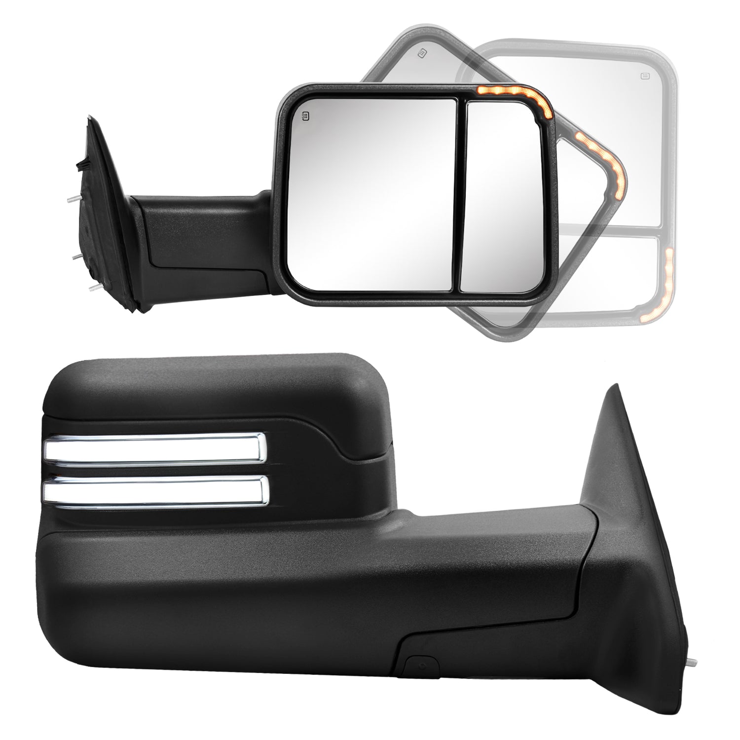 Besq-Custom-Telescopic-Towing-Mirrors-for-2009-2018-Dodge-RAM-1500/2500/3500-Trucks-SDB-Manual-Flip-Up-Folding